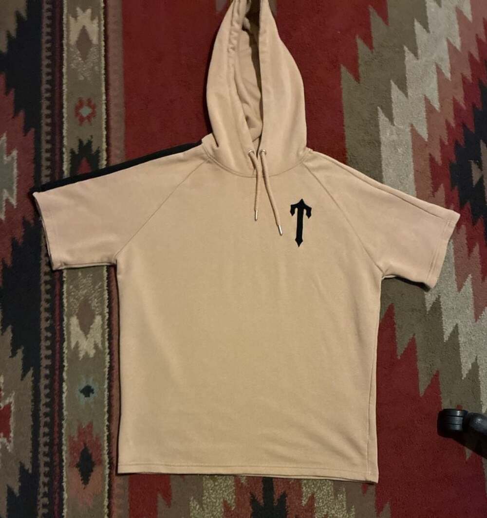Trapstar Short Sleeve Hoodie Size L Beige Black Pullover